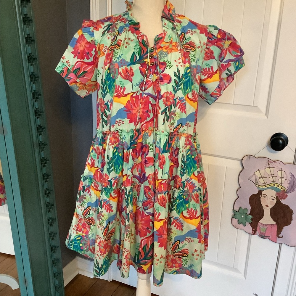 Sohana Floral Tiered Short-Sleeve Dress - Multicolor Print - Picture 1 of 7